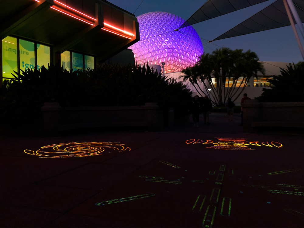 Pink and blue geo sphere with fiber optic lighting on the ground