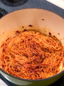 Green Pot with red pastaCaramelized Shallot Pasta Recipe